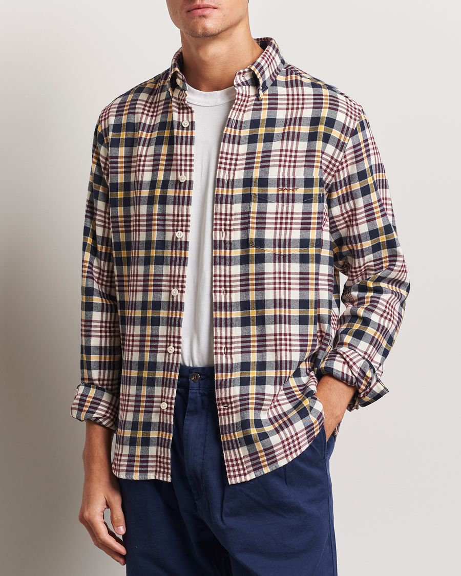 Mies | Kauluspaidat | GANT | Regular Flannel Plaid Shirt Cream