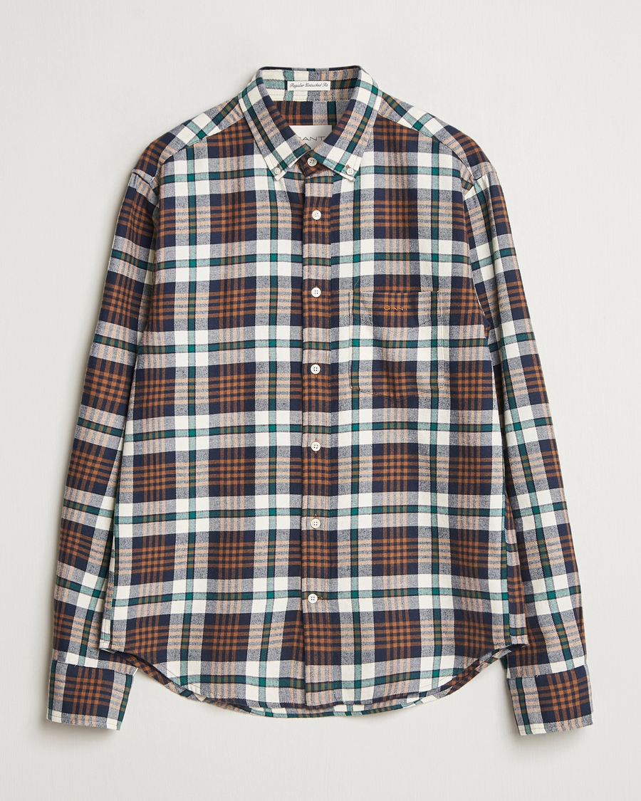 Mies | Kauluspaidat | GANT | Regular Flannel Plaid Shirt Cacao Brown