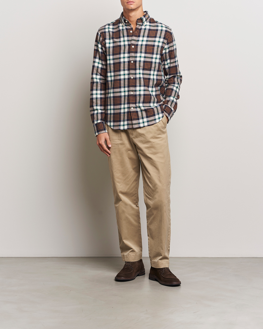 Mies | Kauluspaidat | GANT | Regular Flannel Plaid Shirt Cacao Brown