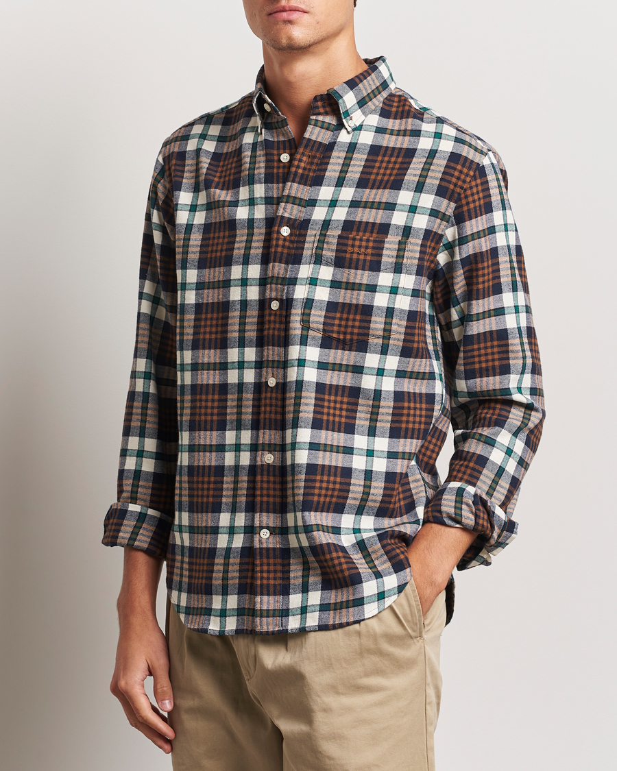 Mies | Kauluspaidat | GANT | Regular Flannel Plaid Shirt Cacao Brown