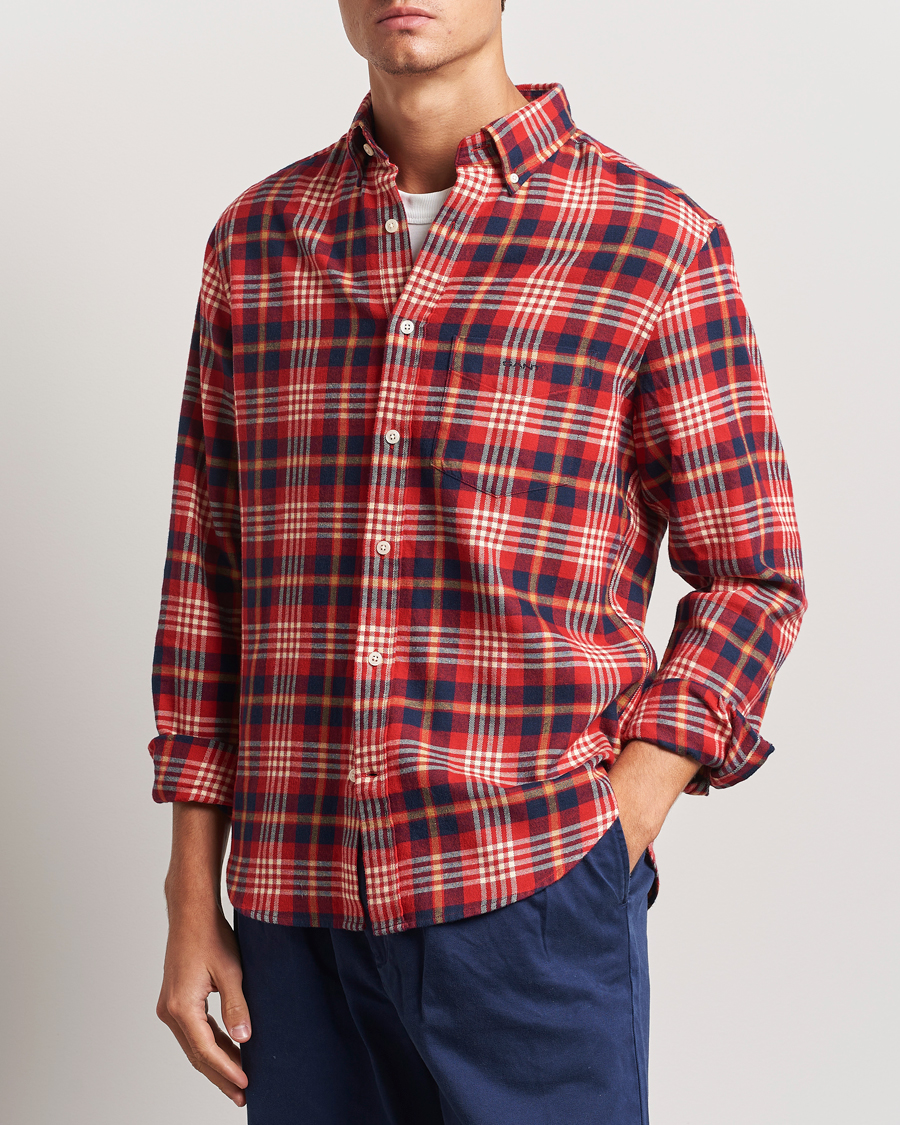 Mies | Kauluspaidat | Gant | Regular Flannel Plaid Shirt Ruby Red