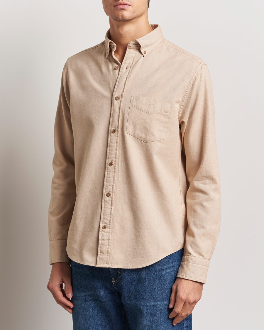 Mies | Kauluspaidat | GANT | Regular Herringbone Flannel Shirt Caramel Beige