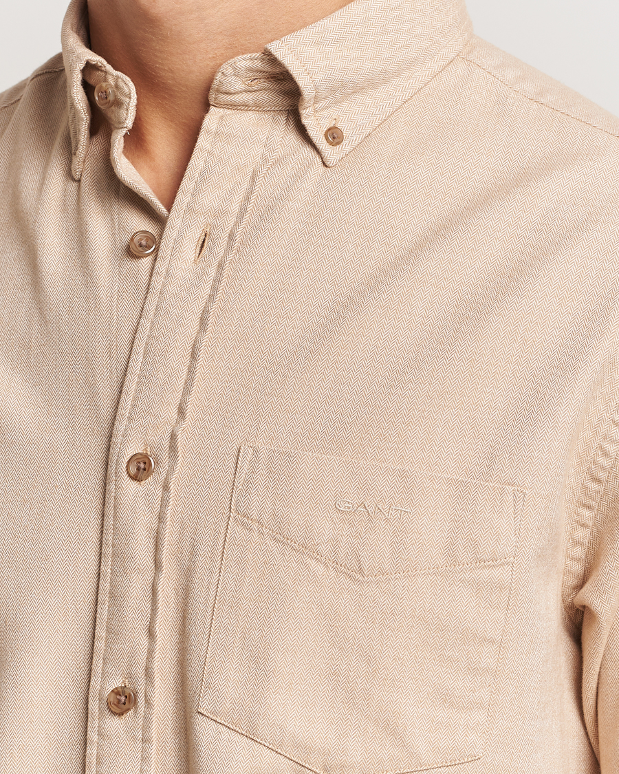 Mies | Kauluspaidat | GANT | Regular Herringbone Flannel Shirt Caramel Beige