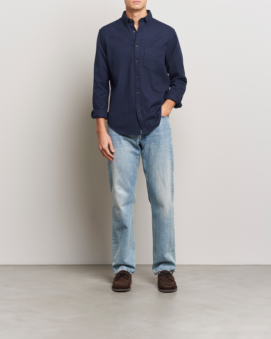 Mies | Kauluspaidat | GANT | Regular Herringbone Flannel Shirt Evening Blue
