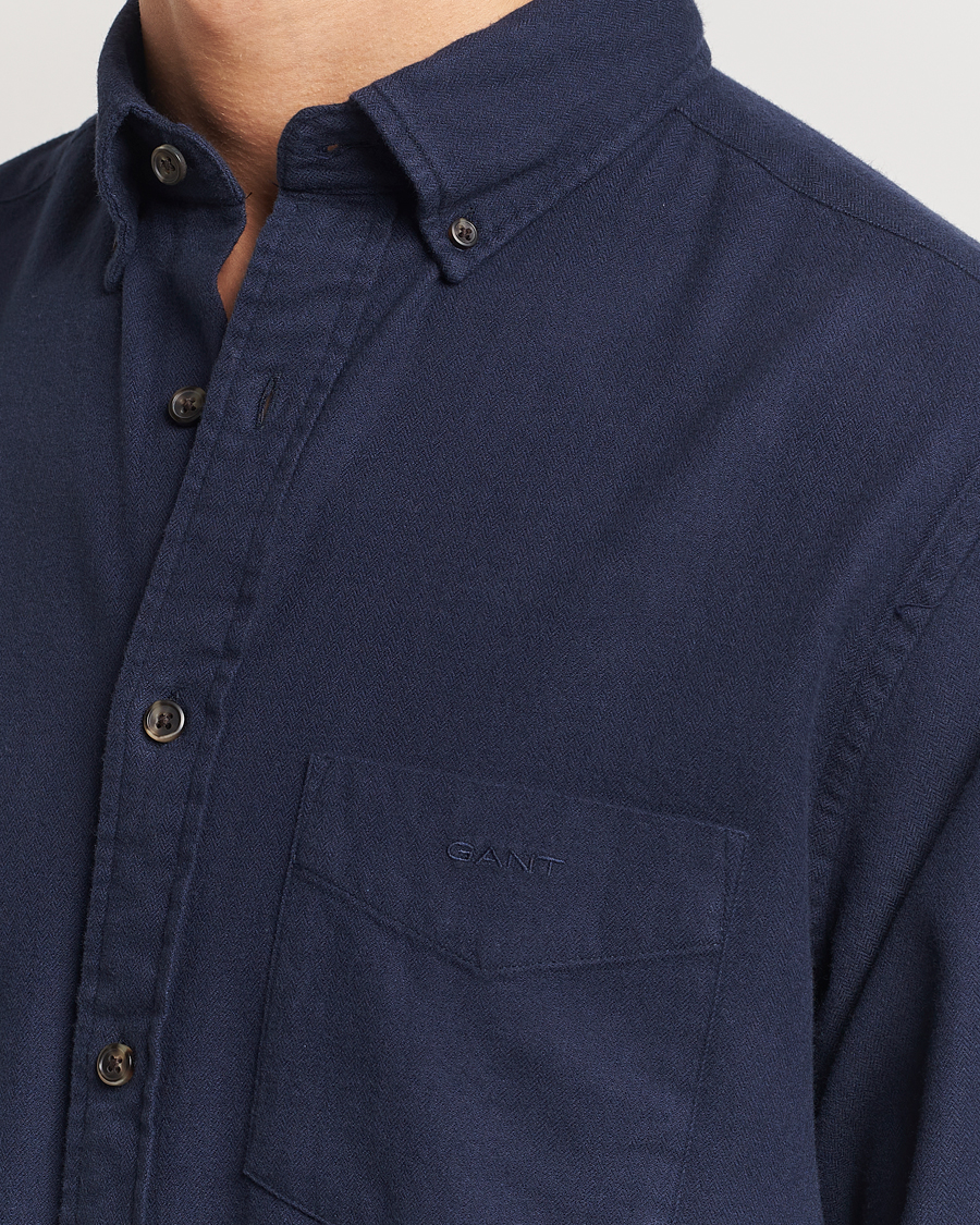 Mies | Kauluspaidat | GANT | Regular Herringbone Flannel Shirt Evening Blue
