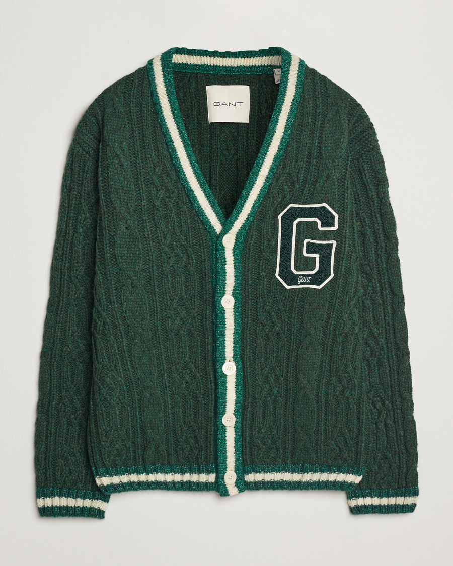 Mies | Puserot | GANT | Seasonal G Cable V-neck Cardigan Tartan Green