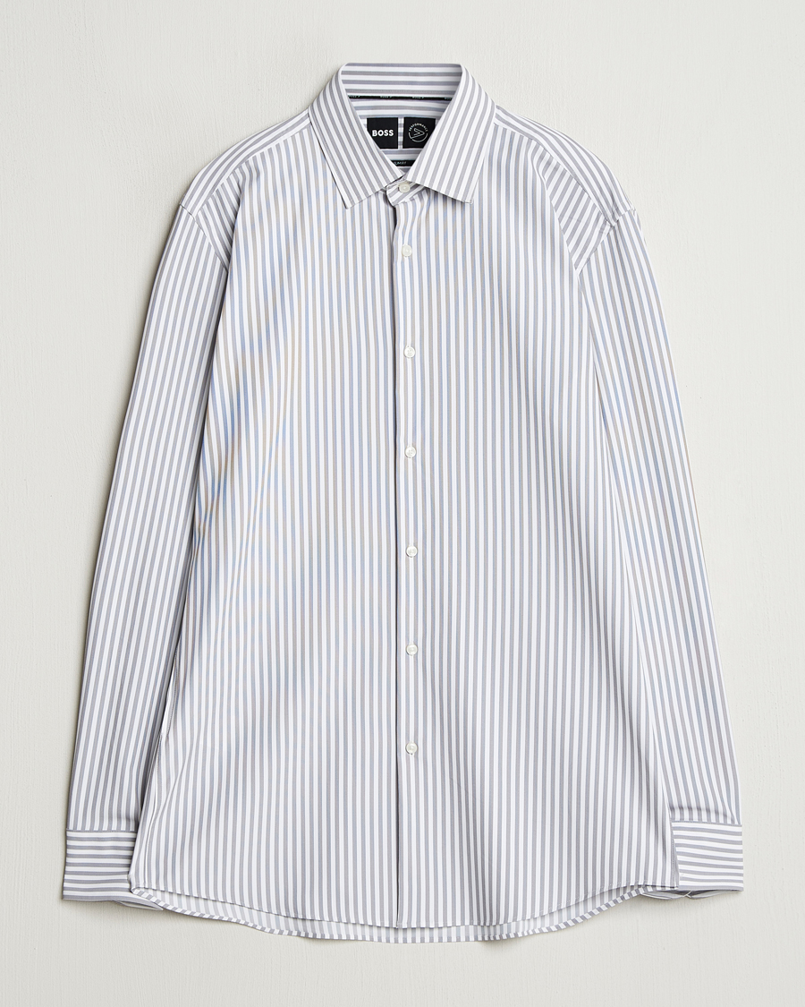 Mies | Kauluspaidat | BOSS BLACK | Hank Striped 4-Way Stretch Shirt Grey/White