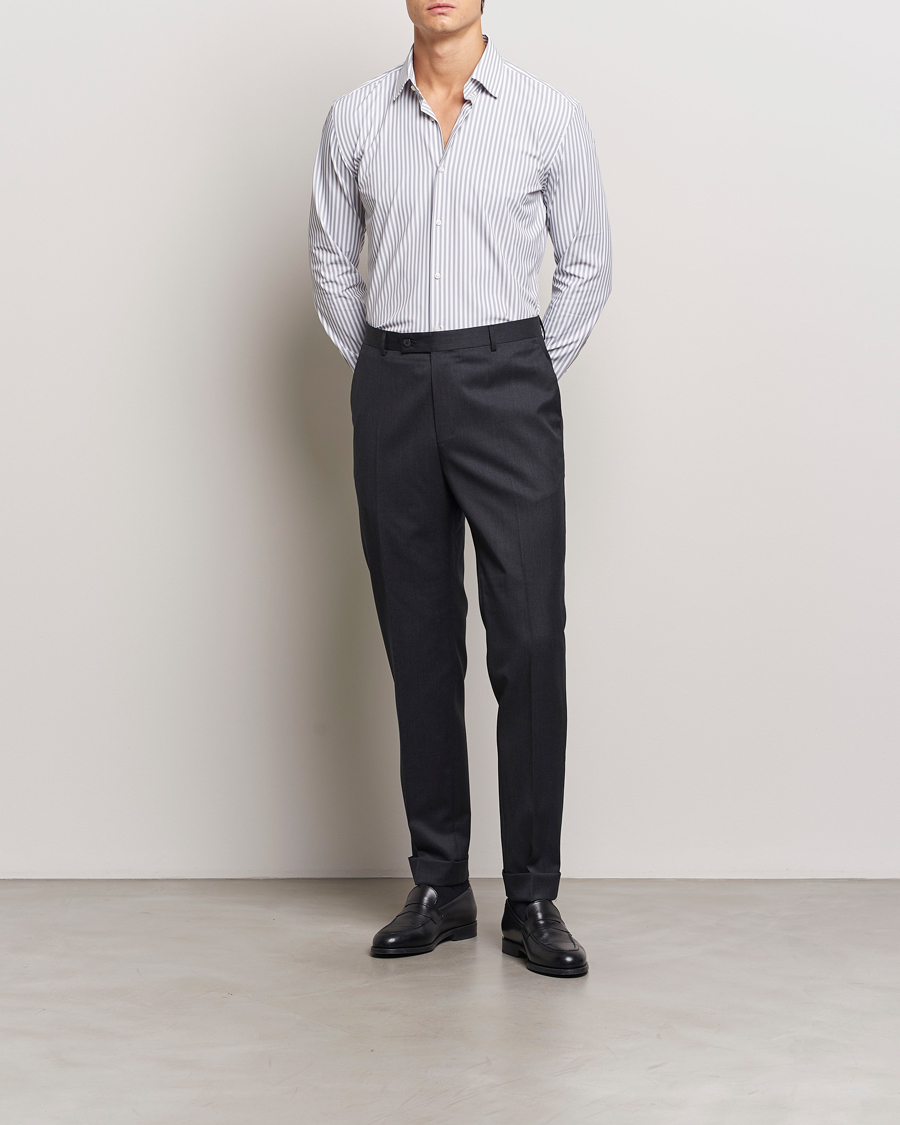 Mies | Kauluspaidat | BOSS BLACK | Hank Striped 4-Way Stretch Shirt Grey/White