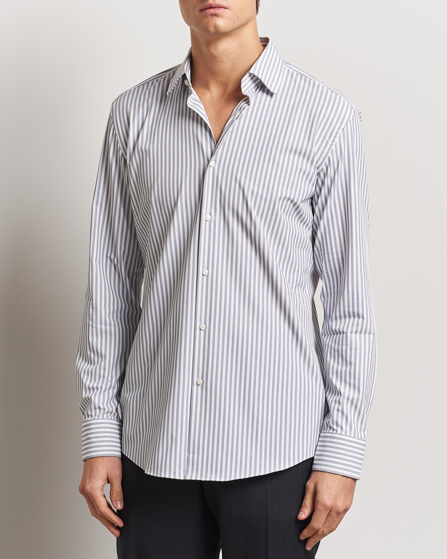 Mies | Kauluspaidat | BOSS BLACK | Hank Striped 4-Way Stretch Shirt Grey/White
