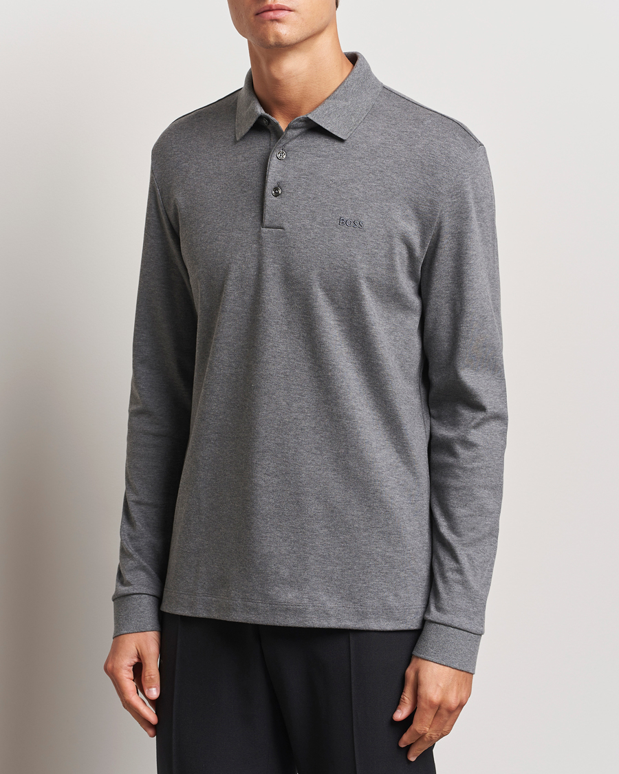 Mies | Puserot | BOSS BLACK | Pado Mercerized Long Sleeve Polo Medium Grey