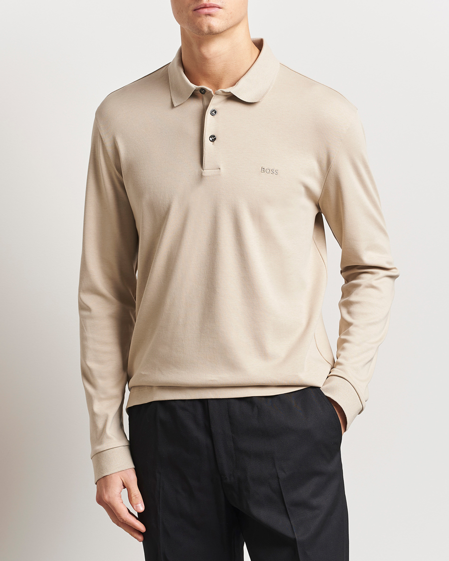 Mies | Puserot | BOSS BLACK | Pado Mercerized Long Sleeve Polo Light Beige