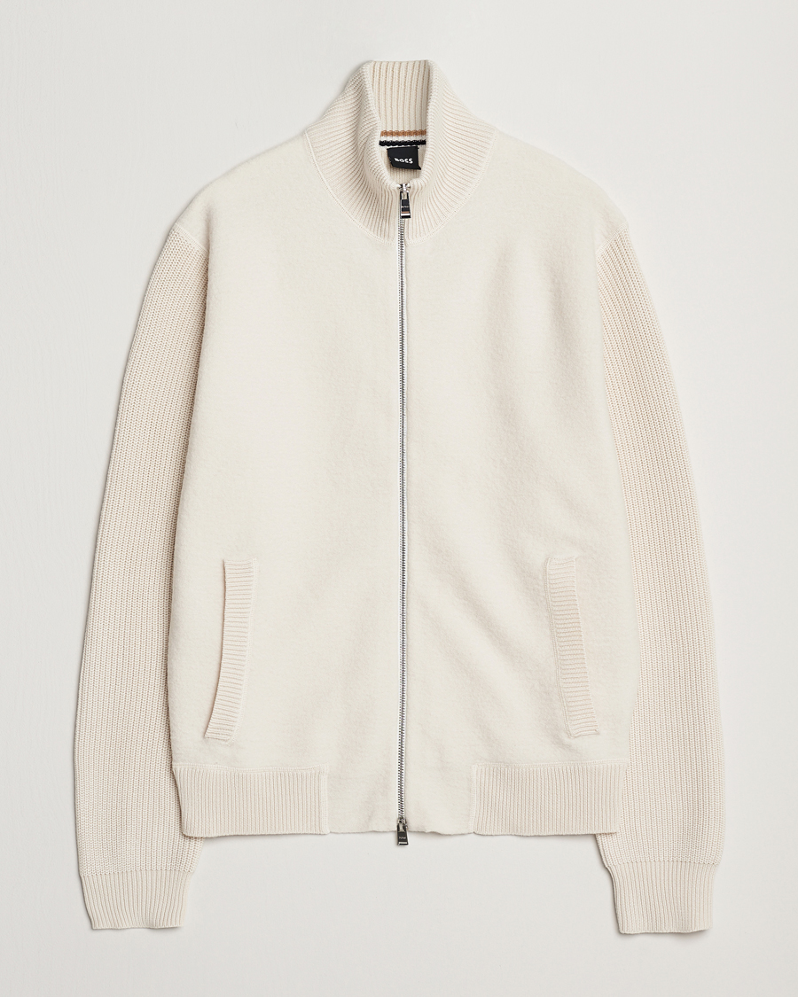 Mies | Puserot | BOSS BLACK | Emeraviglio Wool/Cotton Full Zip Open White