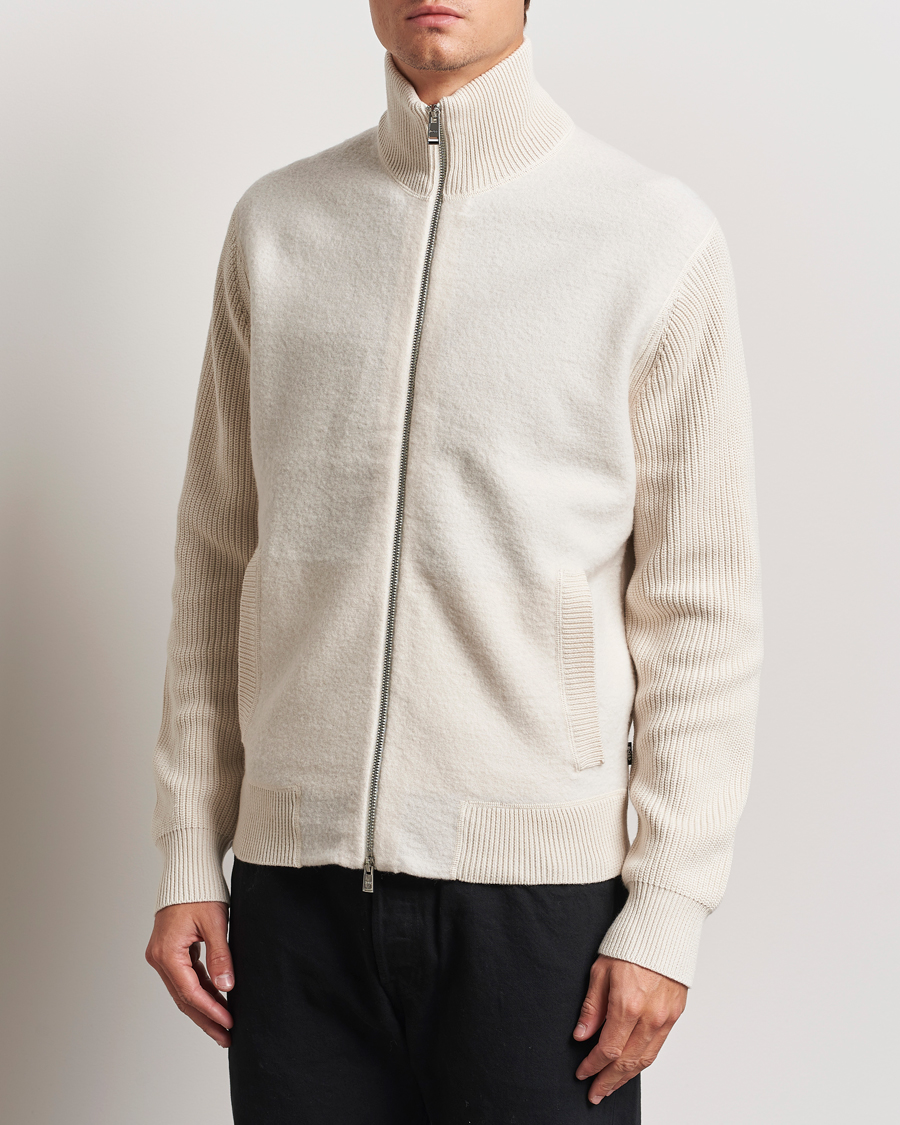 Mies | Puserot | BOSS BLACK | Emeraviglio Wool/Cotton Full Zip Open White