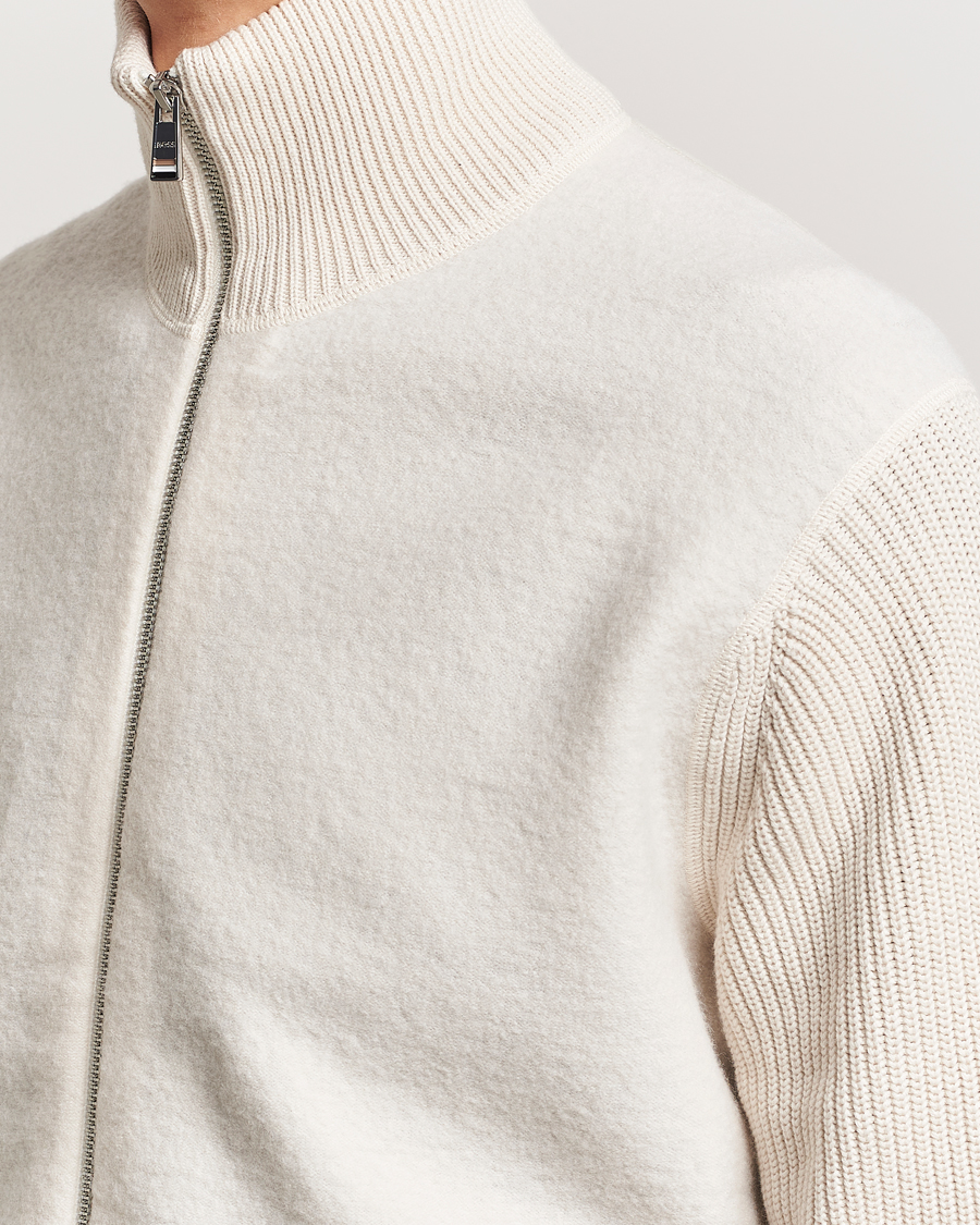 Mies | Puserot | BOSS BLACK | Emeraviglio Wool/Cotton Full Zip Open White