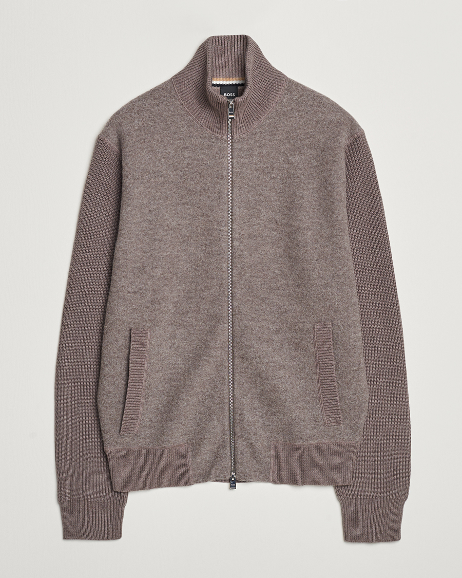 Mies | Puserot | BOSS BLACK | Emeraviglio Wool/Cotton Full Zip Dark Beige
