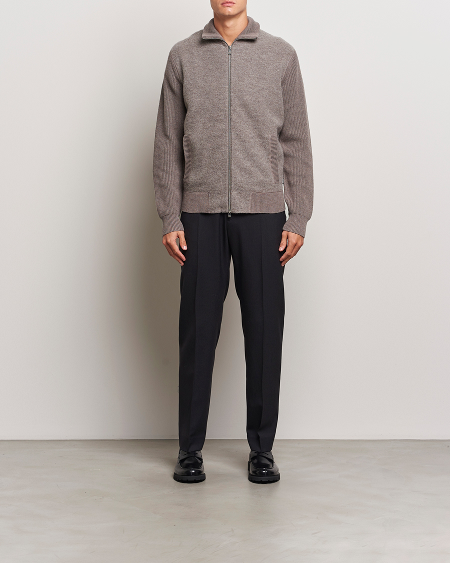 Mies | Puserot | BOSS BLACK | Emeraviglio Wool/Cotton Full Zip Dark Beige