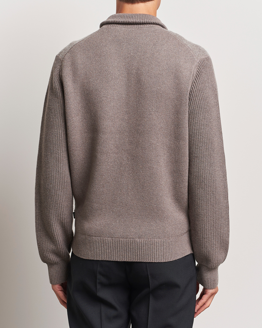 Mies | Puserot | BOSS BLACK | Emeraviglio Wool/Cotton Full Zip Dark Beige