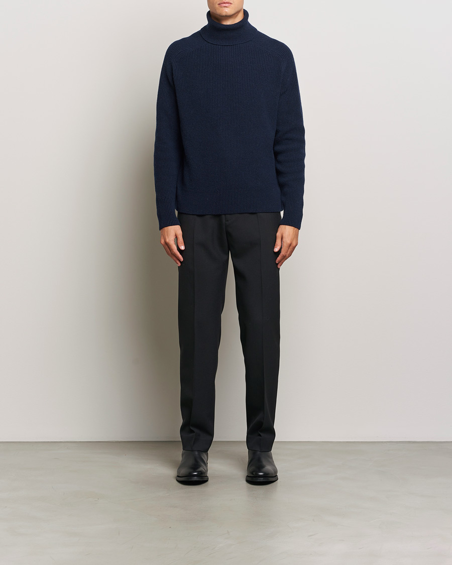 Mies | Puserot | BOSS BLACK | Evento Wool Rib Knitted Polo Dark Blue
