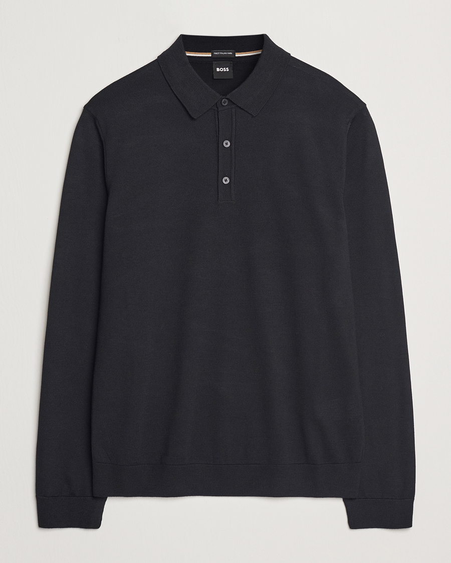 Mies | Puserot | BOSS BLACK | Lancione Merino Knitted Polo Black