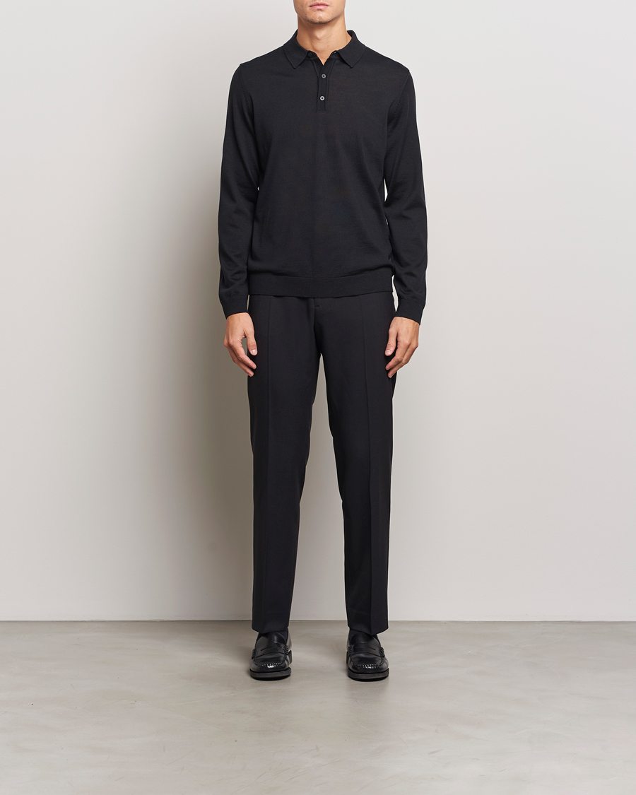 Mies | Puserot | BOSS BLACK | Lancione Merino Knitted Polo Black
