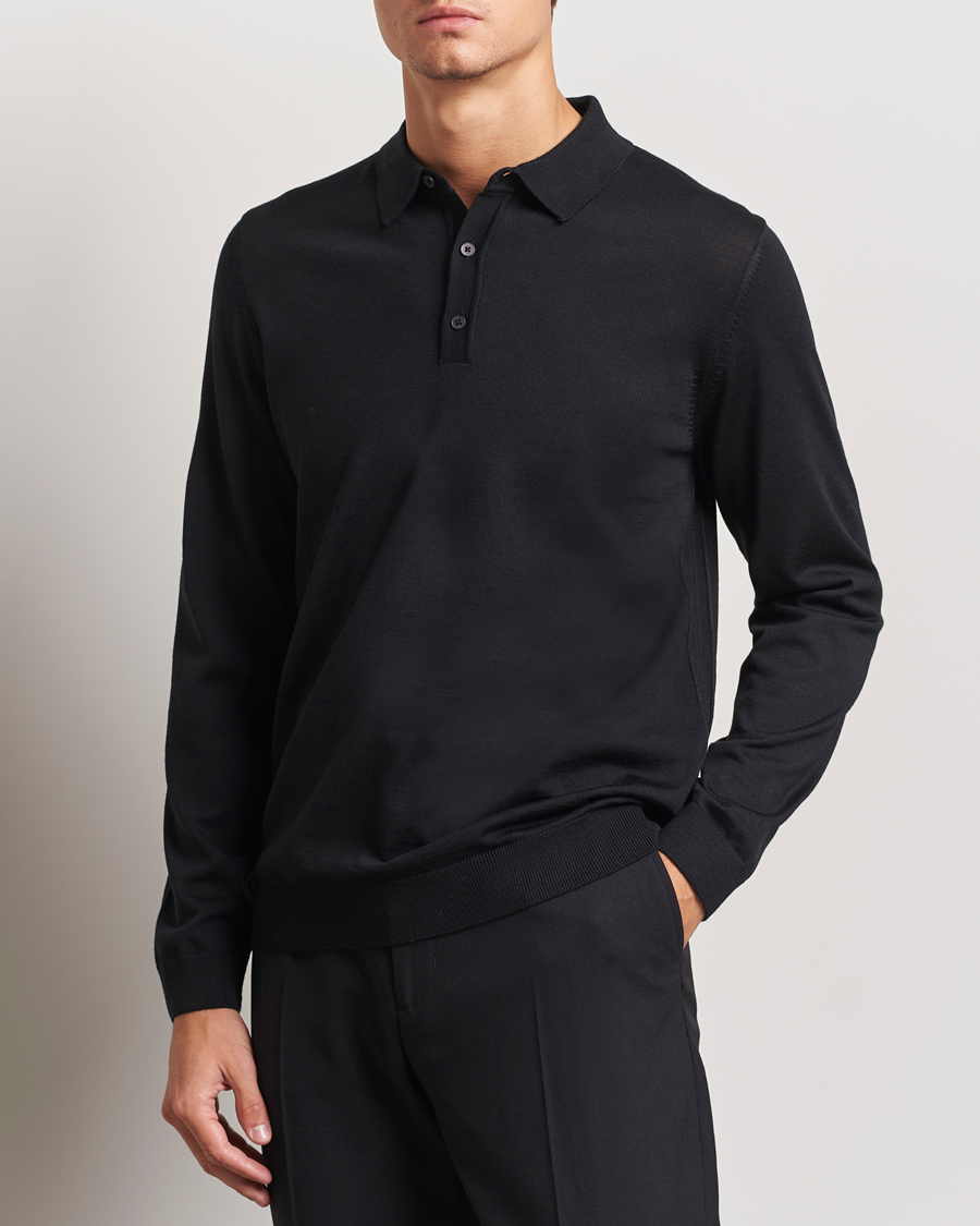 Mies | Puserot | BOSS BLACK | Lancione Merino Knitted Polo Black