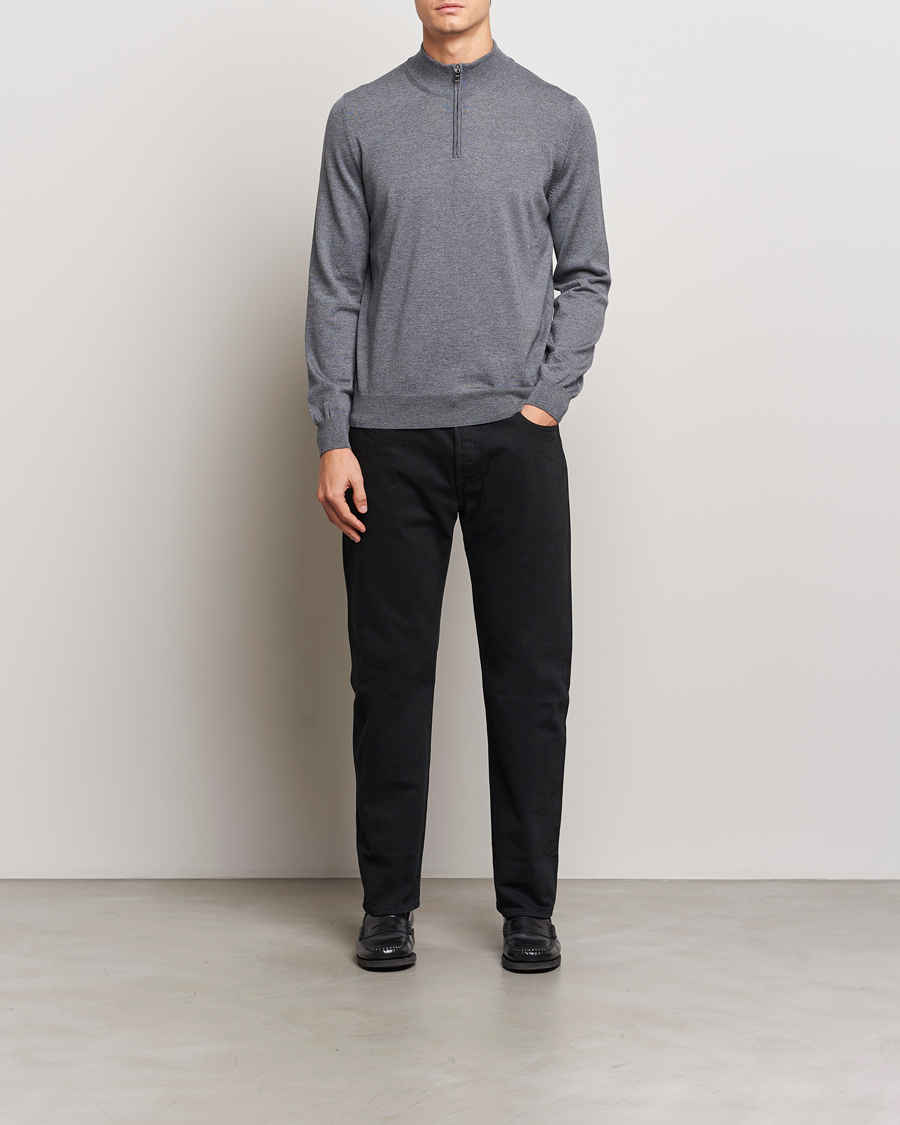 Mies | Puserot | BOSS BLACK | Ebenji Merino Knitted Half Zip Medium Grey