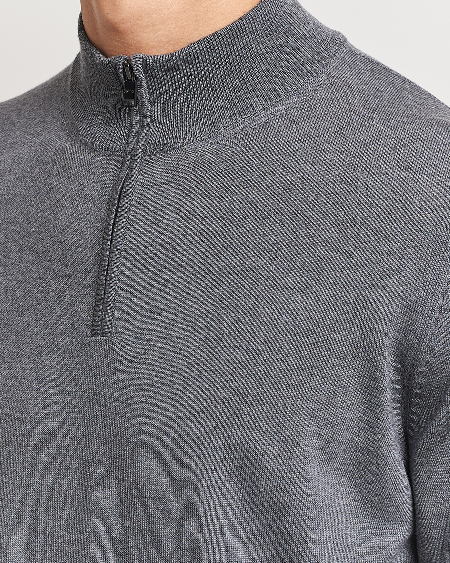 Mies | Puserot | BOSS BLACK | Ebenji Merino Knitted Half Zip Medium Grey