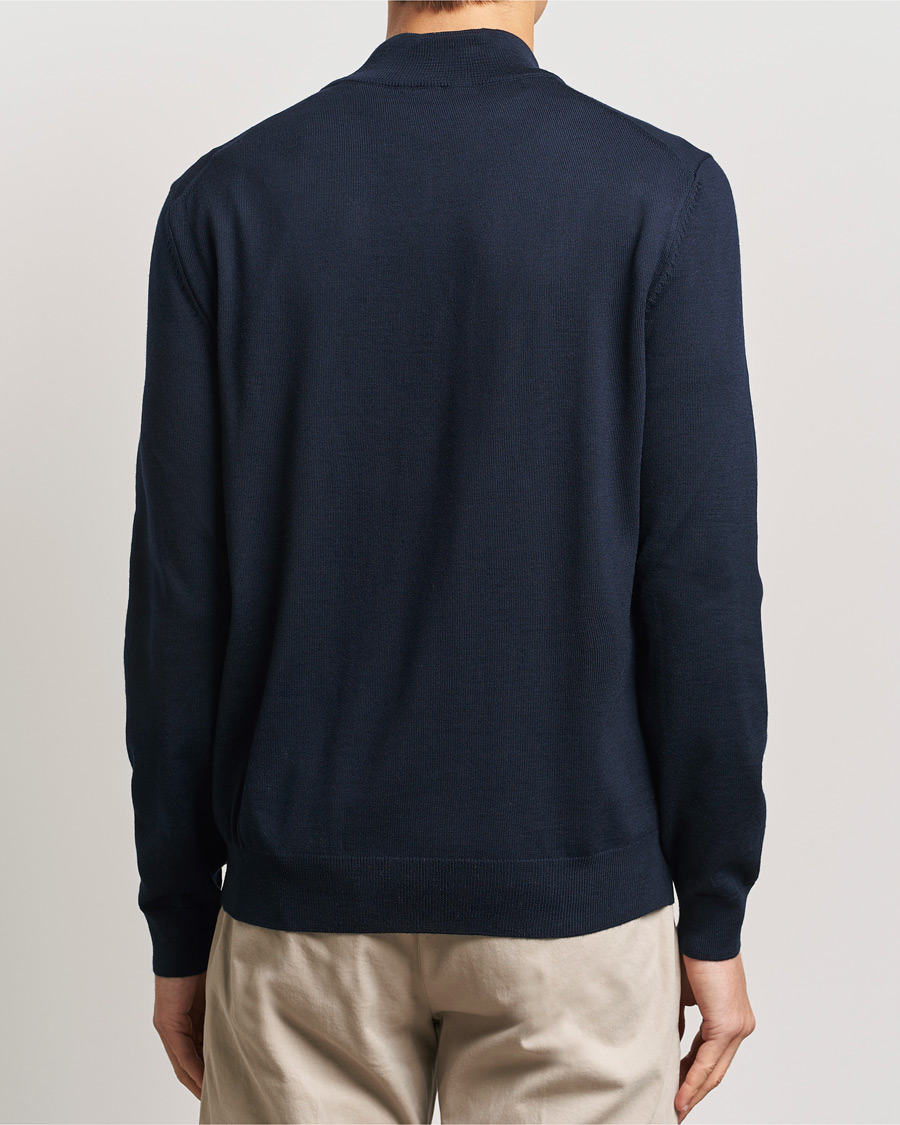 Mies | Puserot | BOSS BLACK | Ebenji Merino Knitted Half Zip Dark Blue