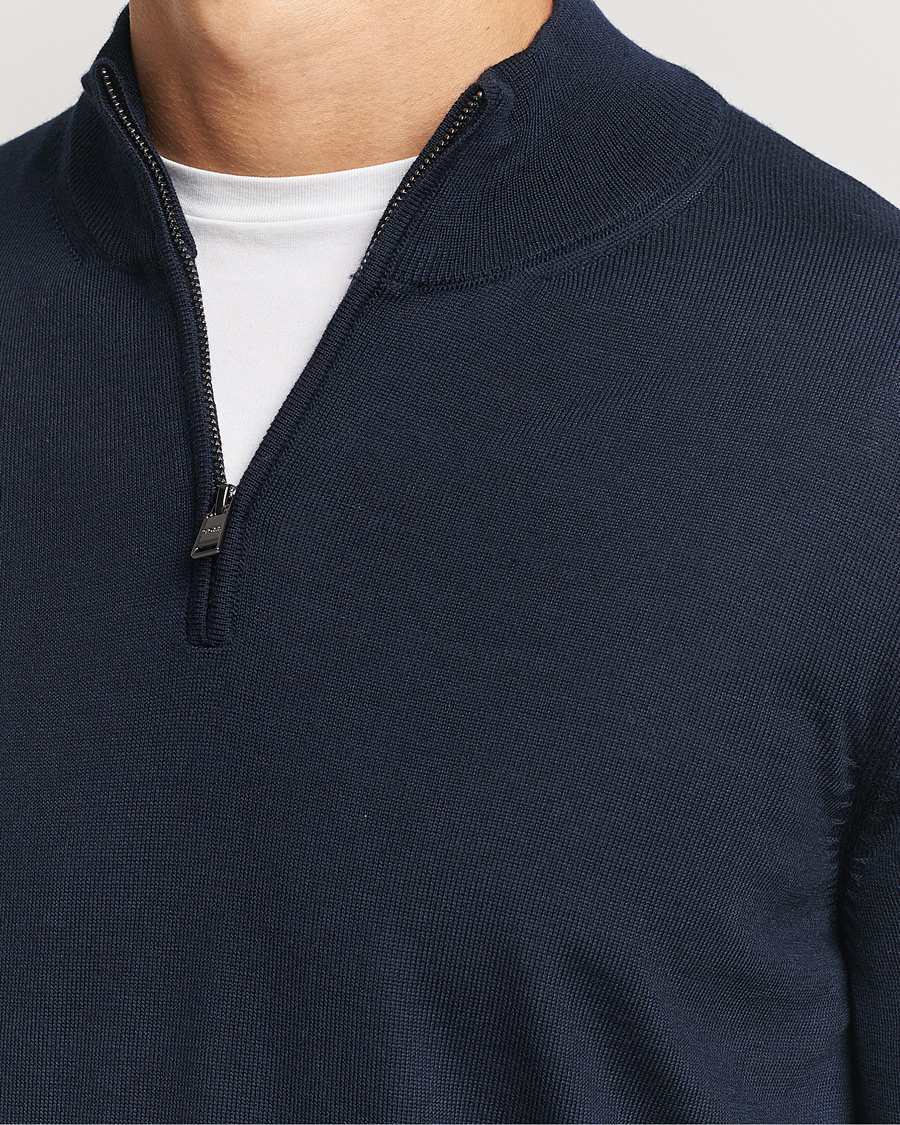 Mies | Puserot | BOSS BLACK | Ebenji Merino Knitted Half Zip Dark Blue