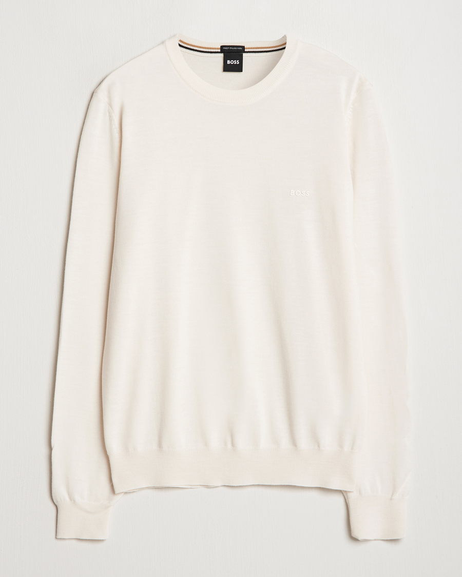 Mies | Puserot | BOSS BLACK | Botto Merino Knitted Pullover Open White