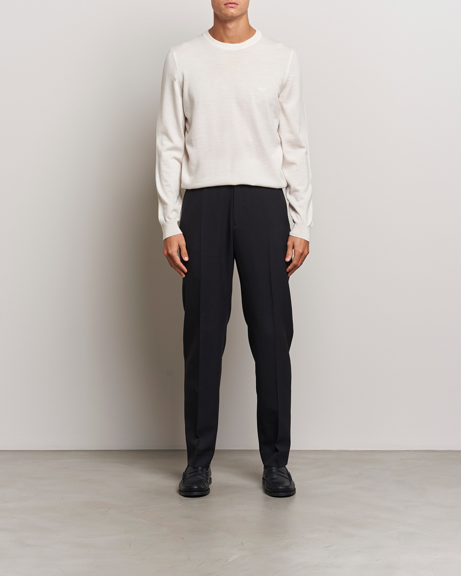 Mies | Puserot | BOSS BLACK | Botto Merino Knitted Pullover Open White