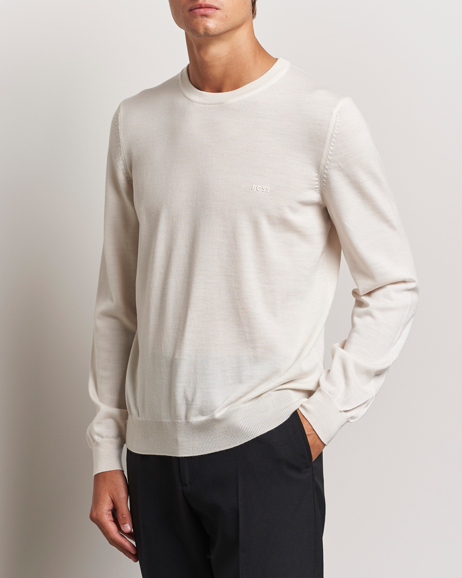 Mies | Puserot | BOSS BLACK | Botto Merino Knitted Pullover Open White