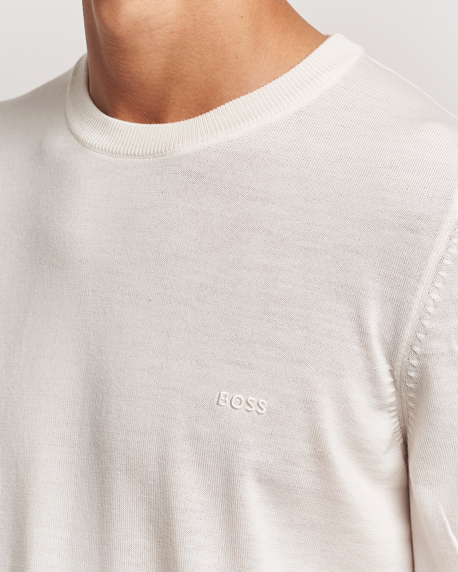 Mies | Puserot | BOSS BLACK | Botto Merino Knitted Pullover Open White