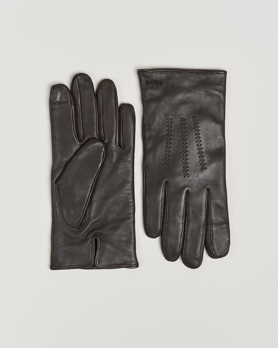 Mies | Käsineet | BOSS BLACK | Hainz Leather Glove Medium Brown