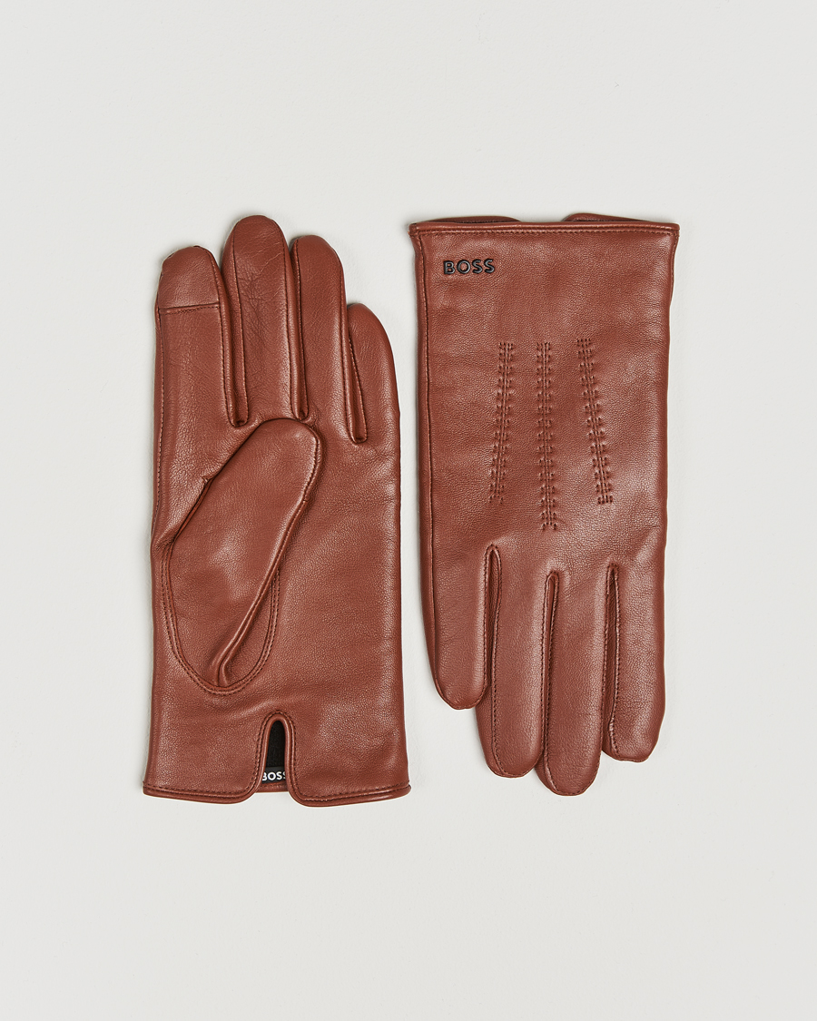 Mies | BOSS BLACK Hainz Leather Gloves Medium Brown | BOSS BLACK | Hainz Leather Gloves Medium Brown