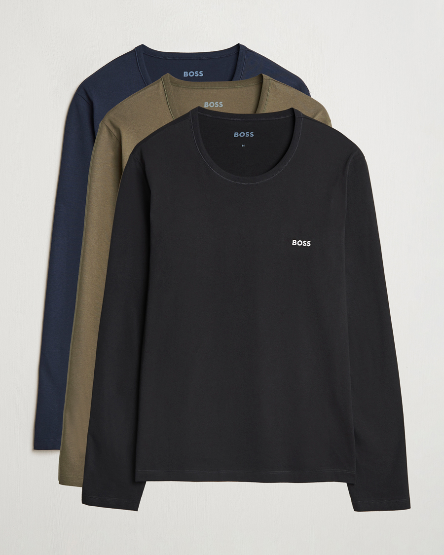 Mies | T-paidat | BOSS BLACK | 3-Pack Long Sleeve T-Shirt Navy/Green/Black