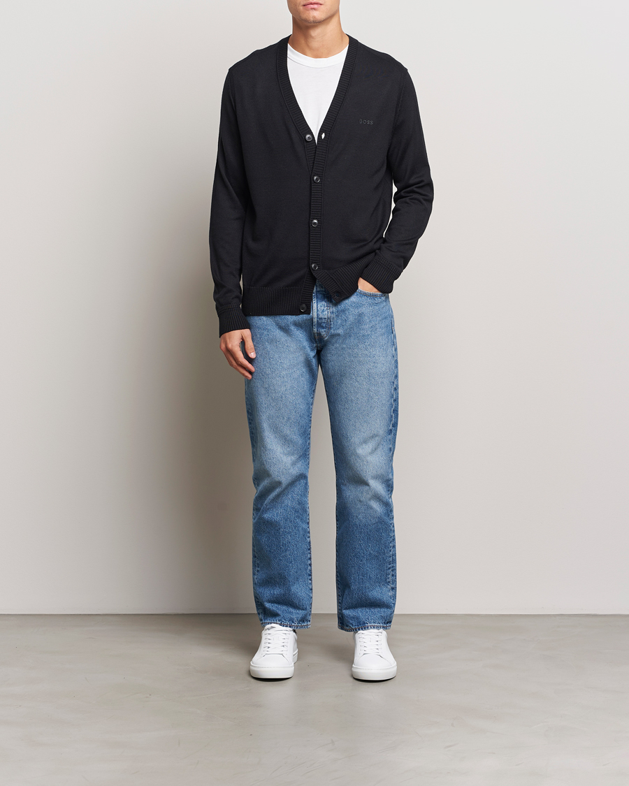 Mies | Puserot | BOSS ORANGE | Avac Wool Knitted Cardigan Black