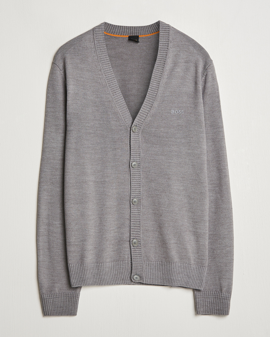 Mies | Puserot | BOSS ORANGE | Avac Wool Knitted Cardigan Light Grey
