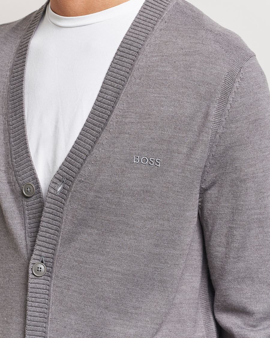 Mies | Puserot | BOSS ORANGE | Avac Wool Knitted Cardigan Light Grey