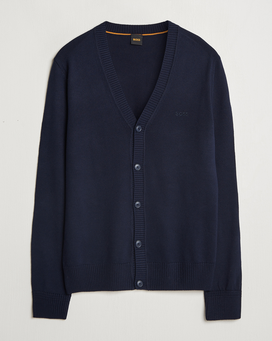 Mies | Puserot | BOSS ORANGE | Avac Wool Knitted Cardigan Dark Blue