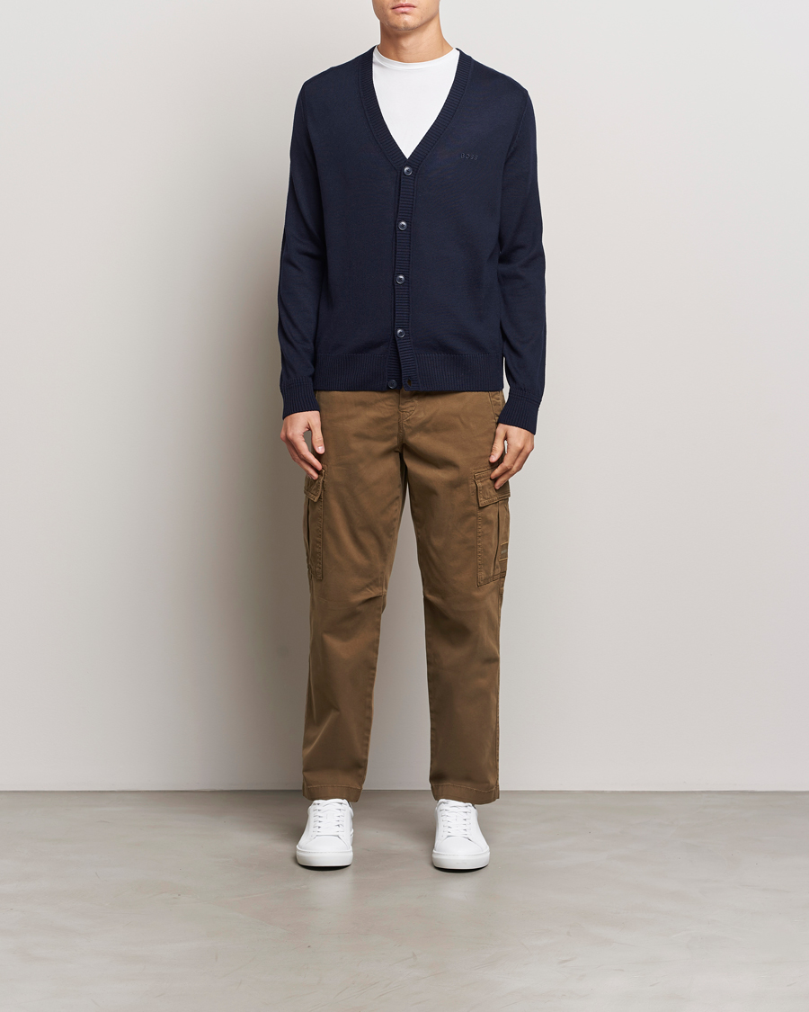 Mies | Puserot | BOSS ORANGE | Avac Wool Knitted Cardigan Dark Blue