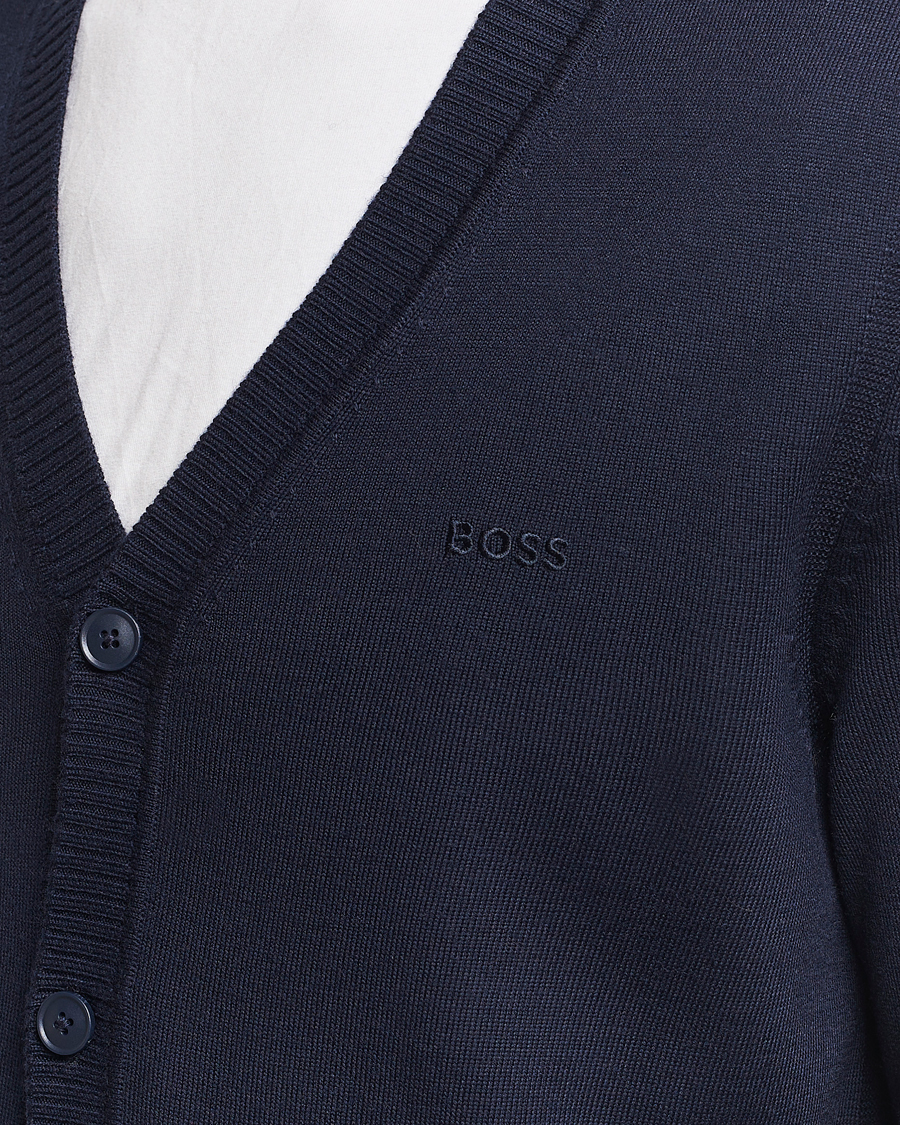 Mies | Puserot | BOSS ORANGE | Avac Wool Knitted Cardigan Dark Blue