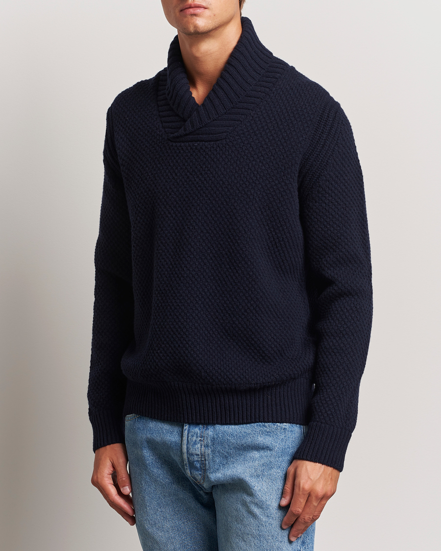 Mies | Puserot | BOSS ORANGE | Amadon Knitted Shawl Collar Sweater Dark Blue