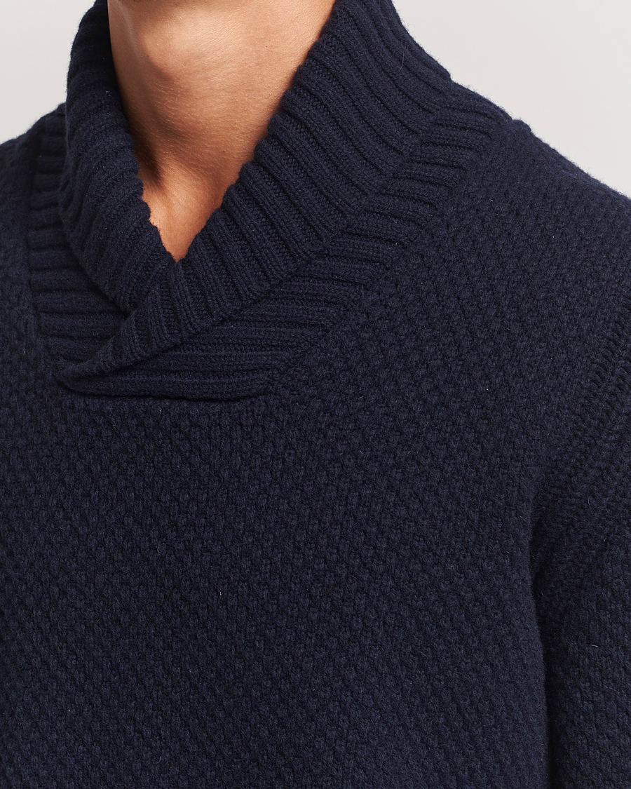 Mies | Puserot | BOSS ORANGE | Amadon Knitted Shawl Collar Sweater Dark Blue