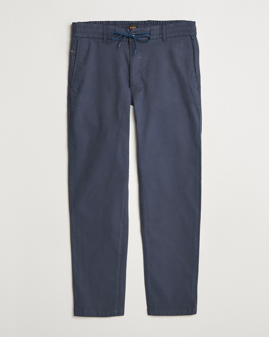 Mies | Housut | BOSS ORANGE | Tapered Drawstring Trousers Dark Blue