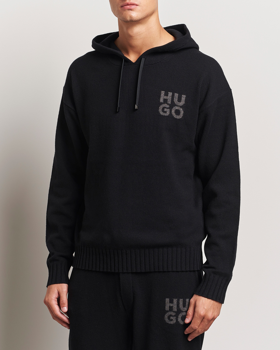 Mies | Puserot | HUGO | San Henry Wool Knitted Hoodie Black