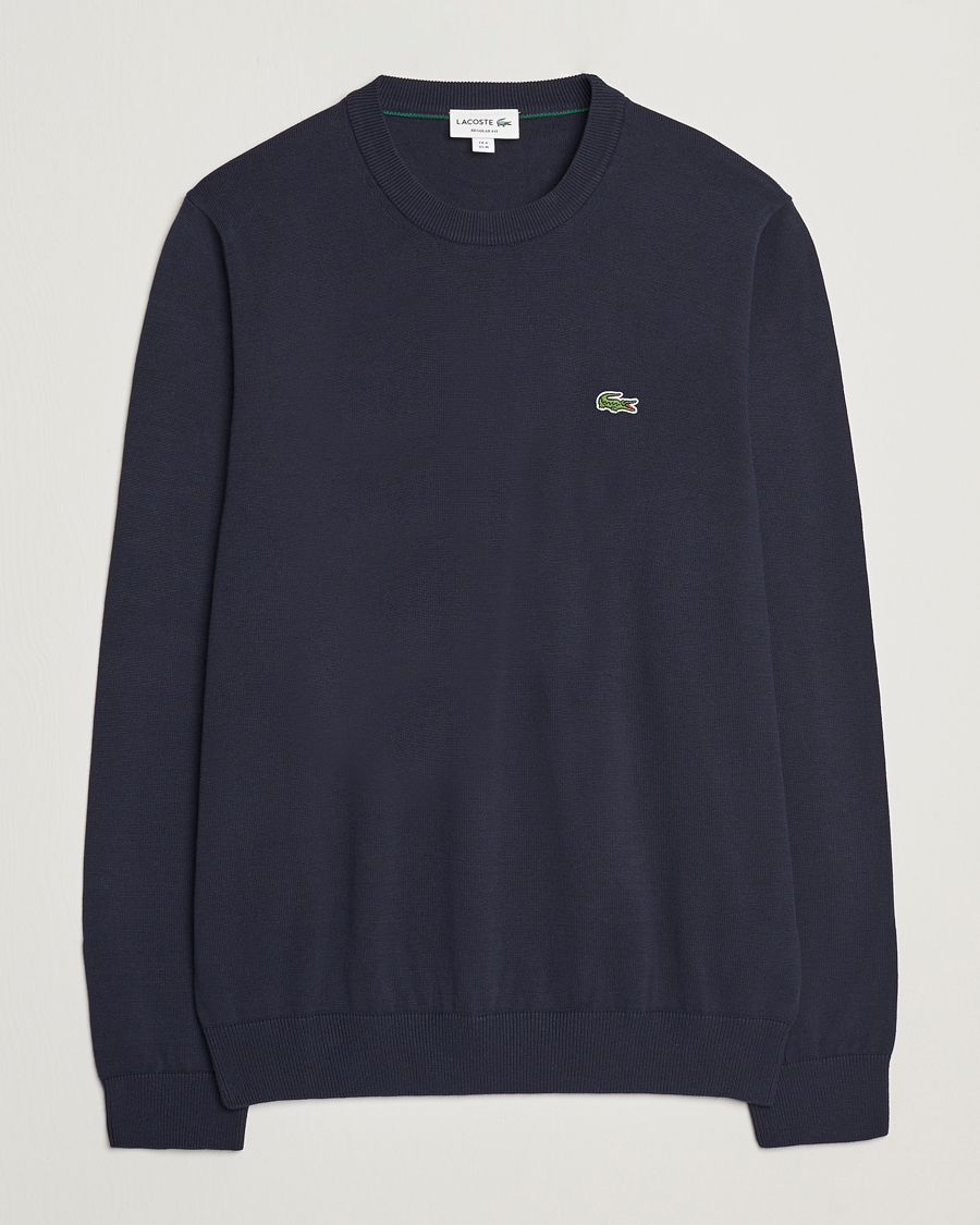 Mies | Puserot | Lacoste | Cotton Knitted Sweater Navy Blue
