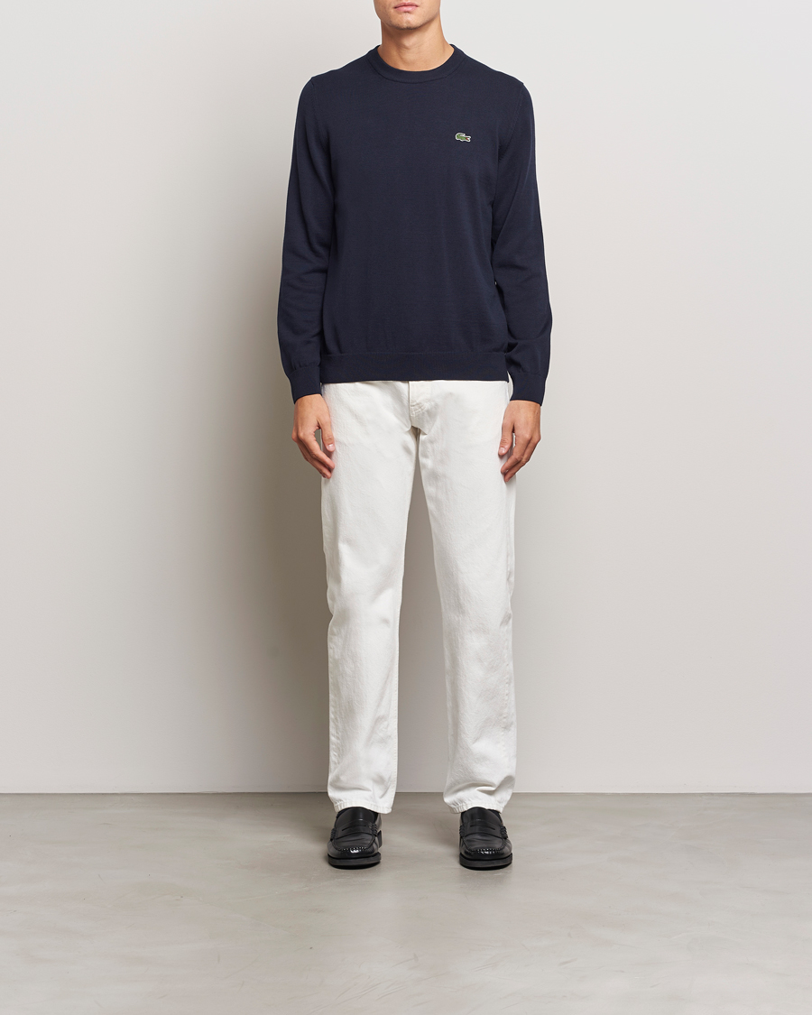 Mies | Puserot | Lacoste | Cotton Knitted Sweater Navy Blue
