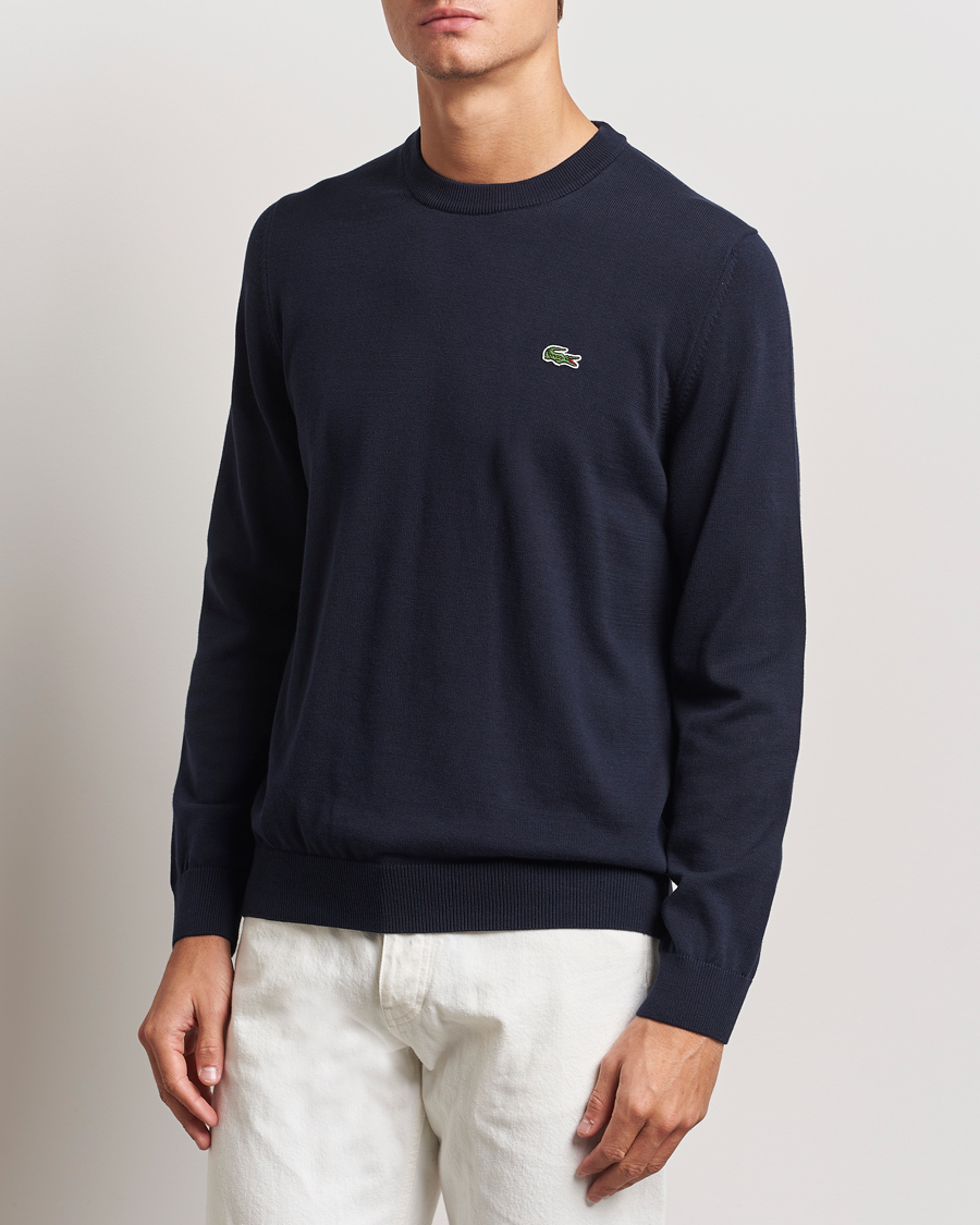 Mies | Puserot | Lacoste | Cotton Knitted Sweater Navy Blue