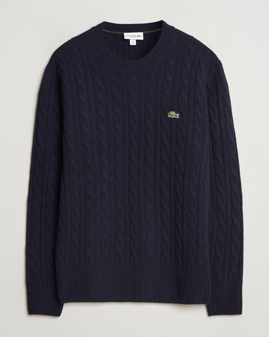 Mies | Puserot | Lacoste | Carded Wool Cable Crew Neck Navy